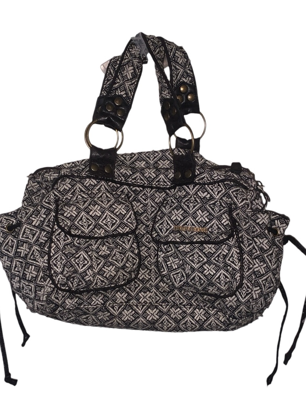 Billabong Woven Black & White Geometric Pattern Shoulder Bag Pockets
